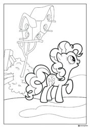 My Little Pony near a birdhouse coloring page