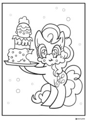 My Little Pony with a cake and confetti coloring