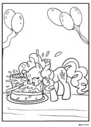 My Little Pony with cake and balloons coloring