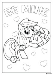 My Little Pony with gift and hearts coloring sheet