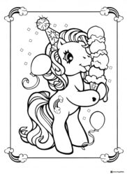 My Little Pony with party hat and ice cream coloring