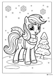 My Little Pony with scarf and Christmas tree coloring