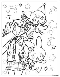 My Melody Kuromi girl coloring page with music notes