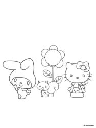 My Melody a squirrel a flower and Hello Kitty