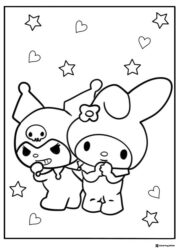 My Melody and Kuromi Hugging Surrounded by Stars and Hearts