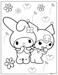 My Melody and Kuromi with Flowers Coloring Page