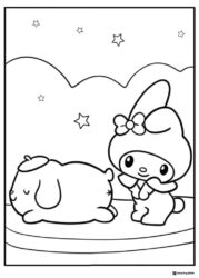 My Melody and Pompompurin coloring page with stars