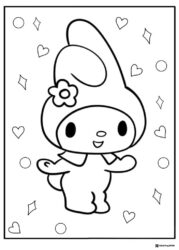 My Melody coloring page surrounded by strawberries