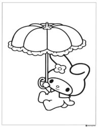 My Melody coloring page with an umbrella