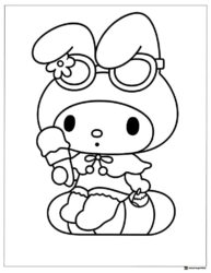 My Melody coloring page with goggles and ice cream