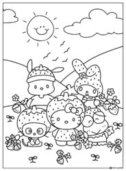 My Melody coloring page with hearts and geometric shapes