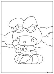 My Melody coloring page with sunglasses and ice cream