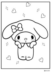 My Melody coloring page with tears hearts and diamonds