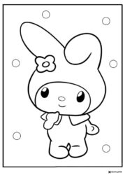 My Melody coloring sheet with border circles