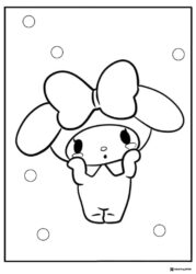 My Melody coloring sheet with large bow and tears