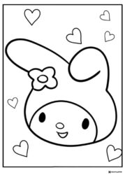 My Melody face with hearts coloring page