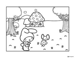 My Melody gives heart to mouse coloring sheet