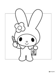 My Melody holding a crayon coloring page