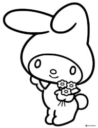 My Melody holding small bouquet coloring sheet