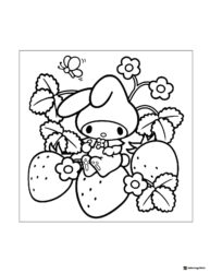 My Melody in strawberry patch coloring page