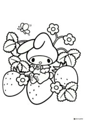 My Melody on strawberries coloring page