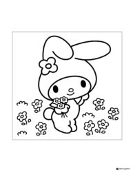 My Melody picking flowers coloring page