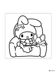 My Melody reading to mouse coloring sheet