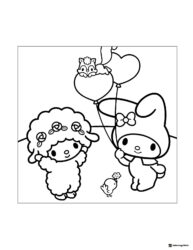 My Melody sheep and friends with balloons coloring sheet