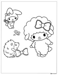 My Melody sheep and hedgehog friends coloring page