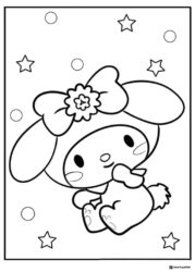 My Melody sitting with stars coloring page