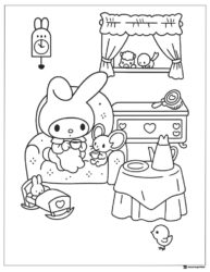 My Melody tea party with friends coloring page