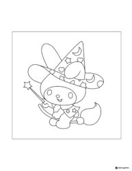 My Melody witch coloring page with broomstick
