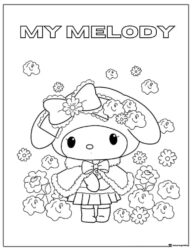 My Melody with Flowers Coloring Page