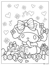 My Melody with candy and cakes coloring sheet