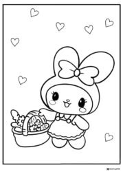 My Melody with flower basket coloring sheet