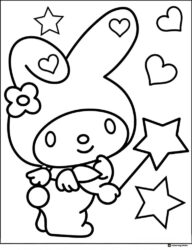 My Melody with stars and hearts coloring page