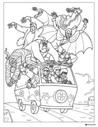 Mystery Machine chased by monsters coloring page