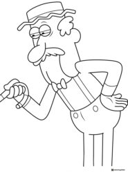 Old man with hat and suspenders coloring page