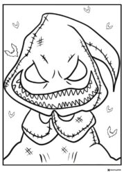Oogie Boogie Face Coloring Page with Bats