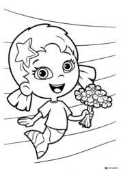 Oona Bubble Guppy holding flowers coloring page