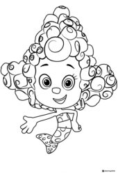 Oona Bubble Guppy smiling with curly hair coloring page