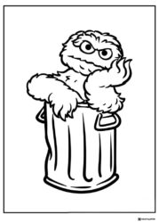 Oscar the Grouch Coloring Page in his trash can