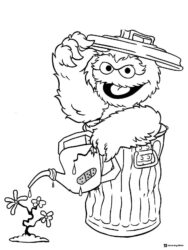 Oscar the Grouch Coloring Page watering a flower