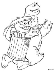 Oscar the Grouch and Cookie Monster Coloring Page with apples