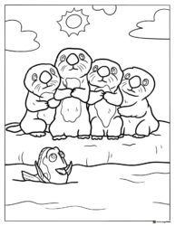 Otters and Dory in water coloring sheet