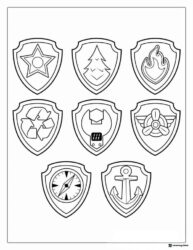 PAW Patrol Badge Set Coloring Sheet with 9 Unique Emblems