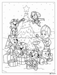 PAW Patrol Christmas Tree Decorating Coloring Page