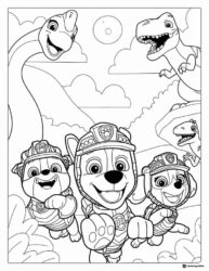 PAW Patrol Dino Rescue Coloring Page with Dinosaurs and Pups