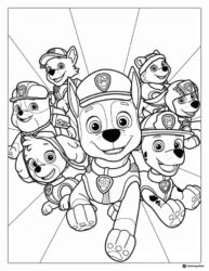PAW Patrol Team Coloring Page with Dynamic Action Pose