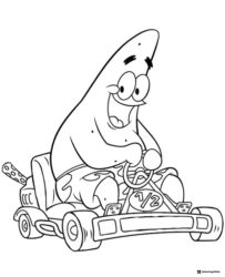 Patrick Star Coloring Page driving a go kart